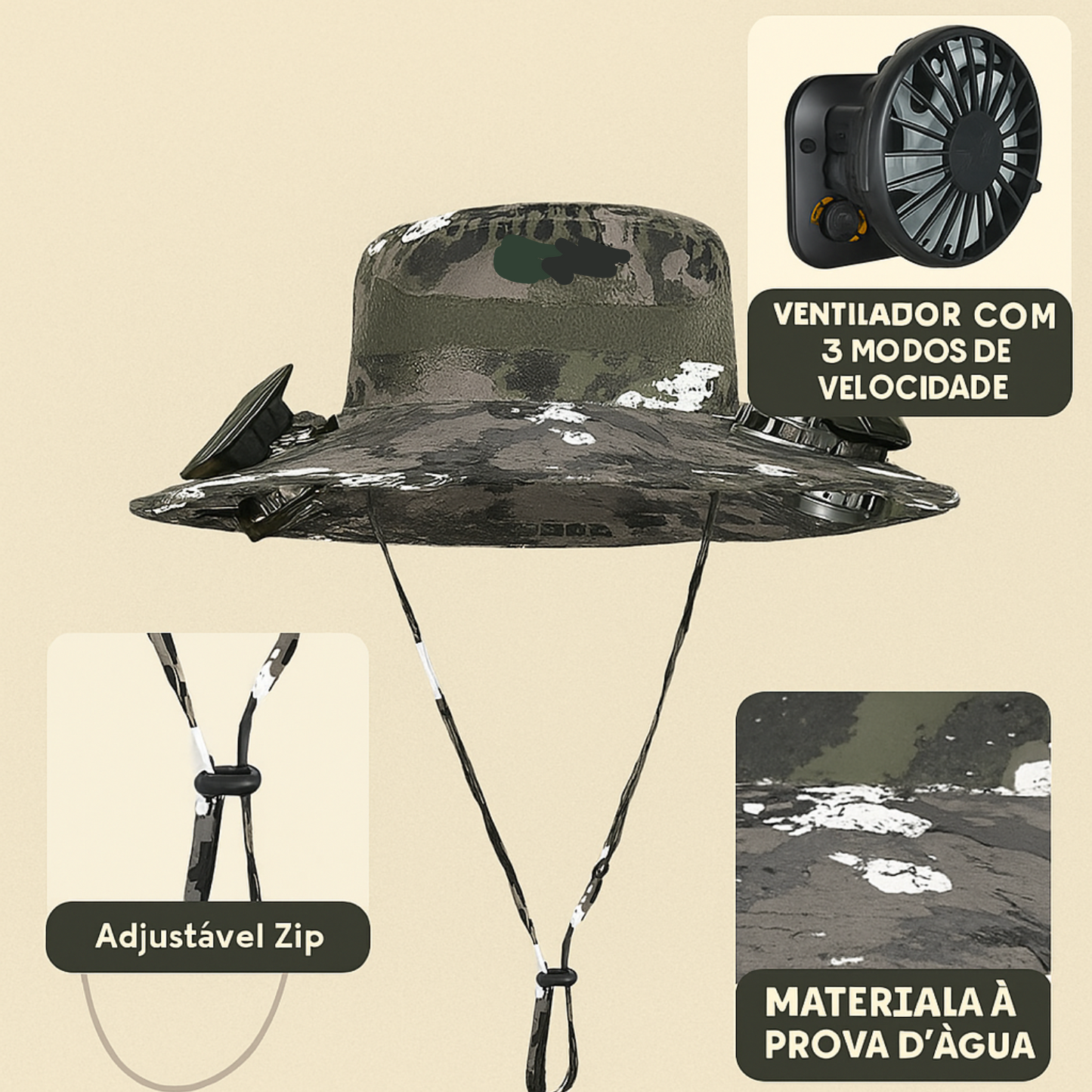 Chapéu com ventilador embutido